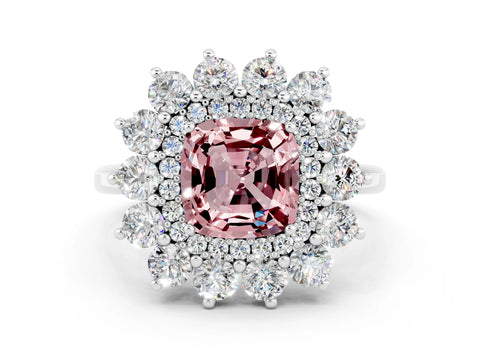 White gold Cushion Cut Halo Cluster Diamond Ring with Pave Band and Four-Prong Setting_12