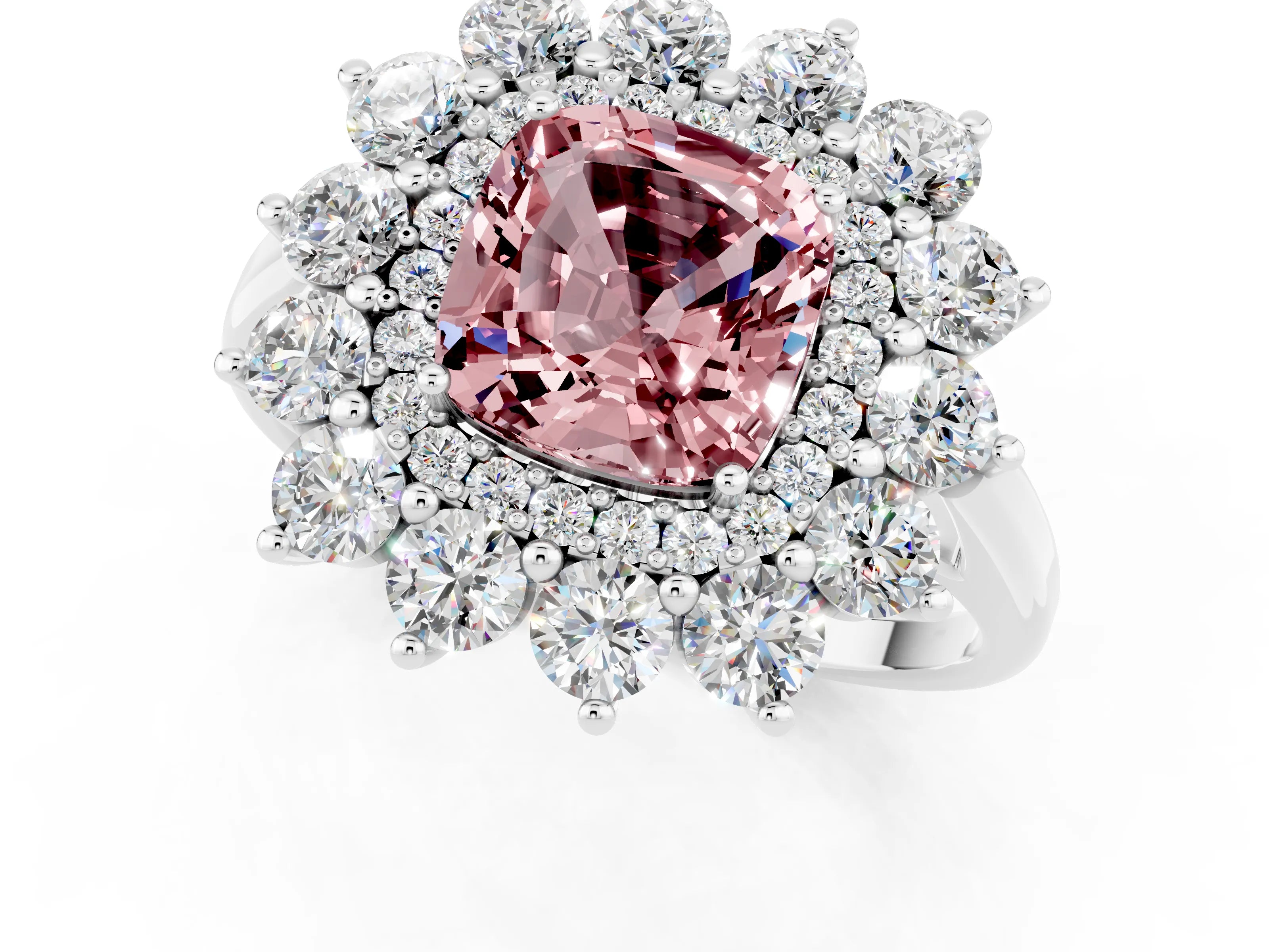 White gold Cushion Cut Halo Cluster Diamond Ring with Pave Band and Four-Prong Setting_13