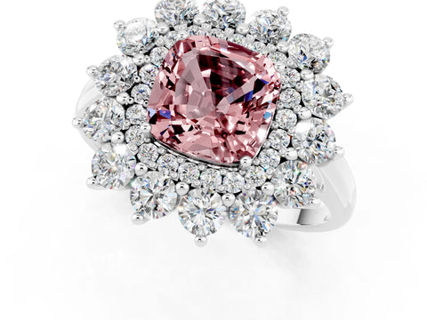 White gold Cushion Cut Halo Cluster Diamond Ring with Pave Band and Four-Prong Setting_13
