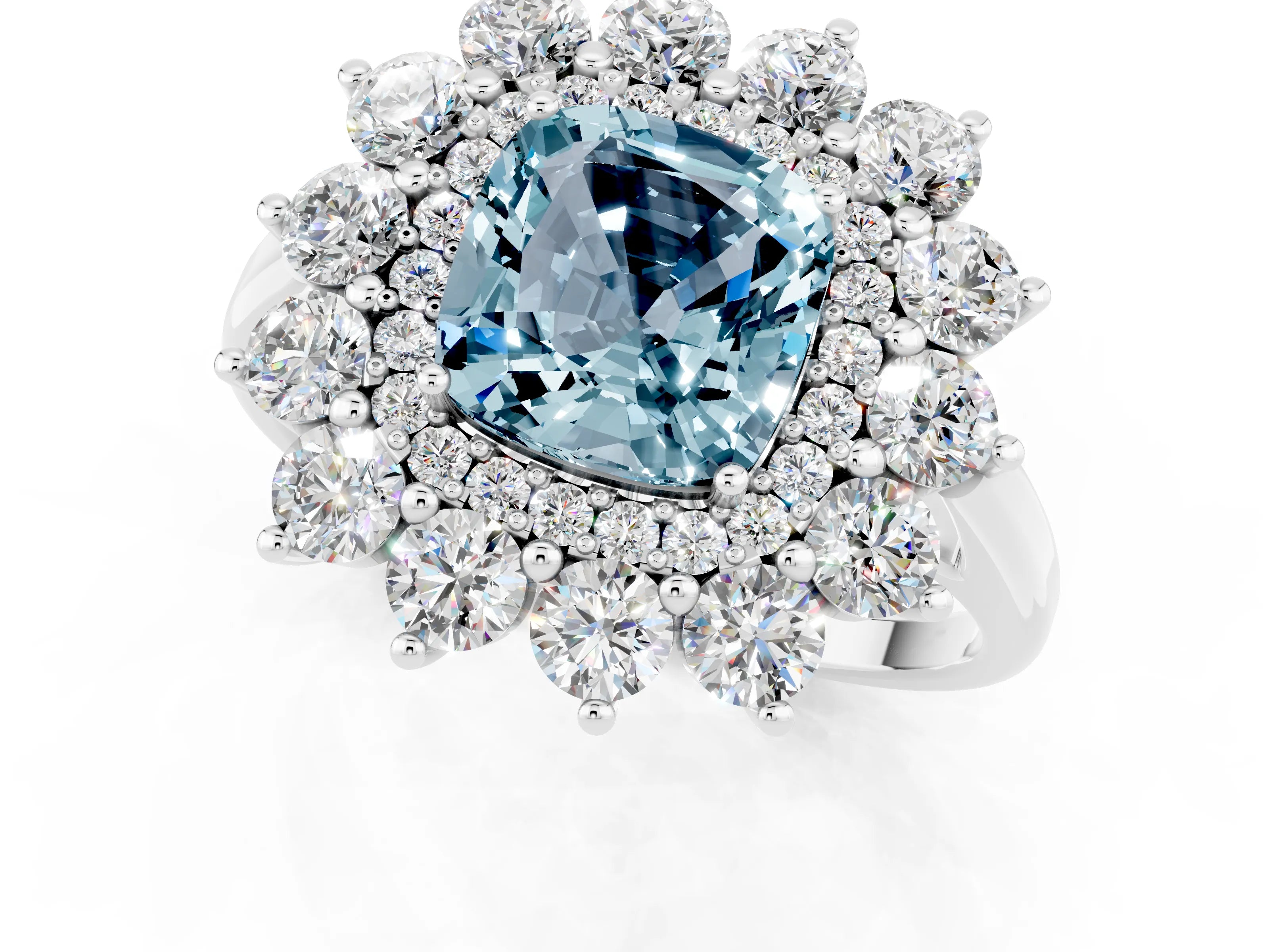 White gold Cushion Cut Halo Cluster Diamond Ring with Pave Band and Four-Prong Setting_13