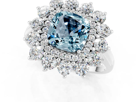 White gold Cushion Cut Halo Cluster Diamond Ring with Pave Band and Four-Prong Setting_13