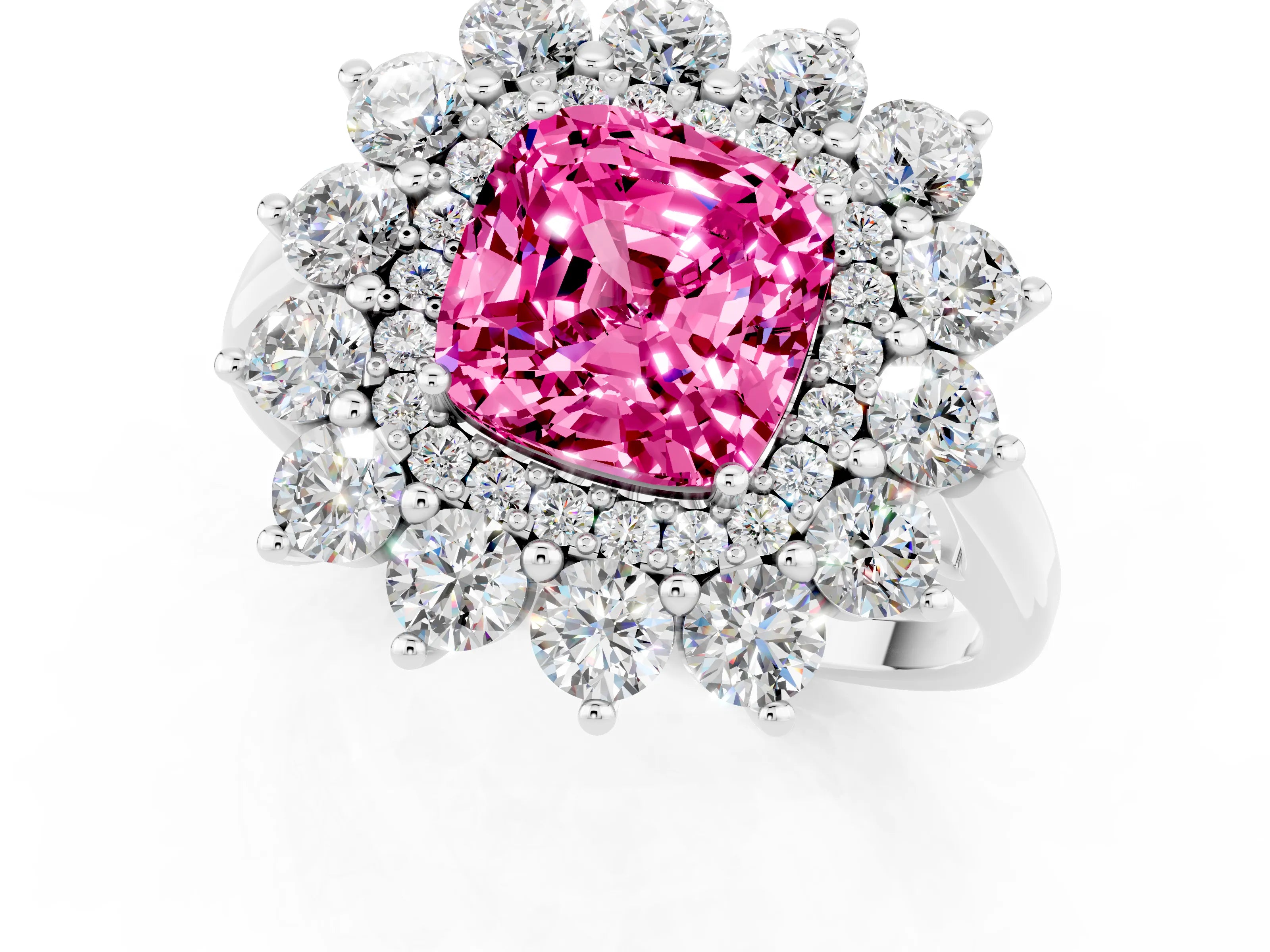White gold Cushion Cut Halo Cluster Diamond Ring with Pave Band and Four-Prong Setting_13