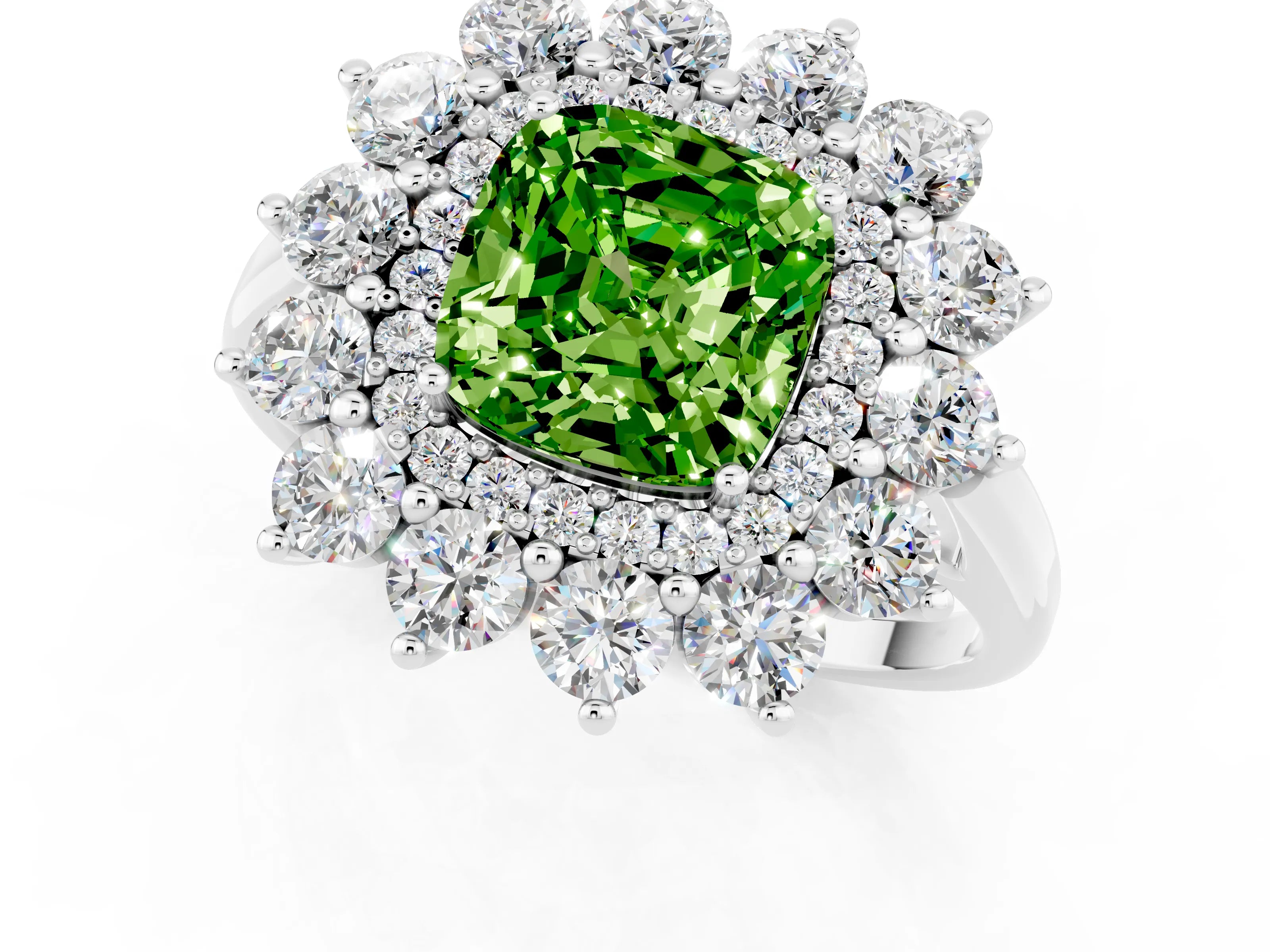 White gold Cushion Cut Halo Cluster Diamond Ring with Pave Band and Four-Prong Setting_13