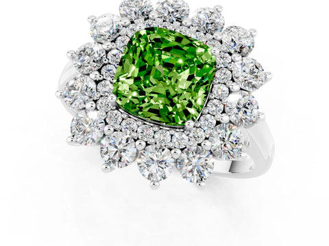White gold Cushion Cut Halo Cluster Diamond Ring with Pave Band and Four-Prong Setting_13