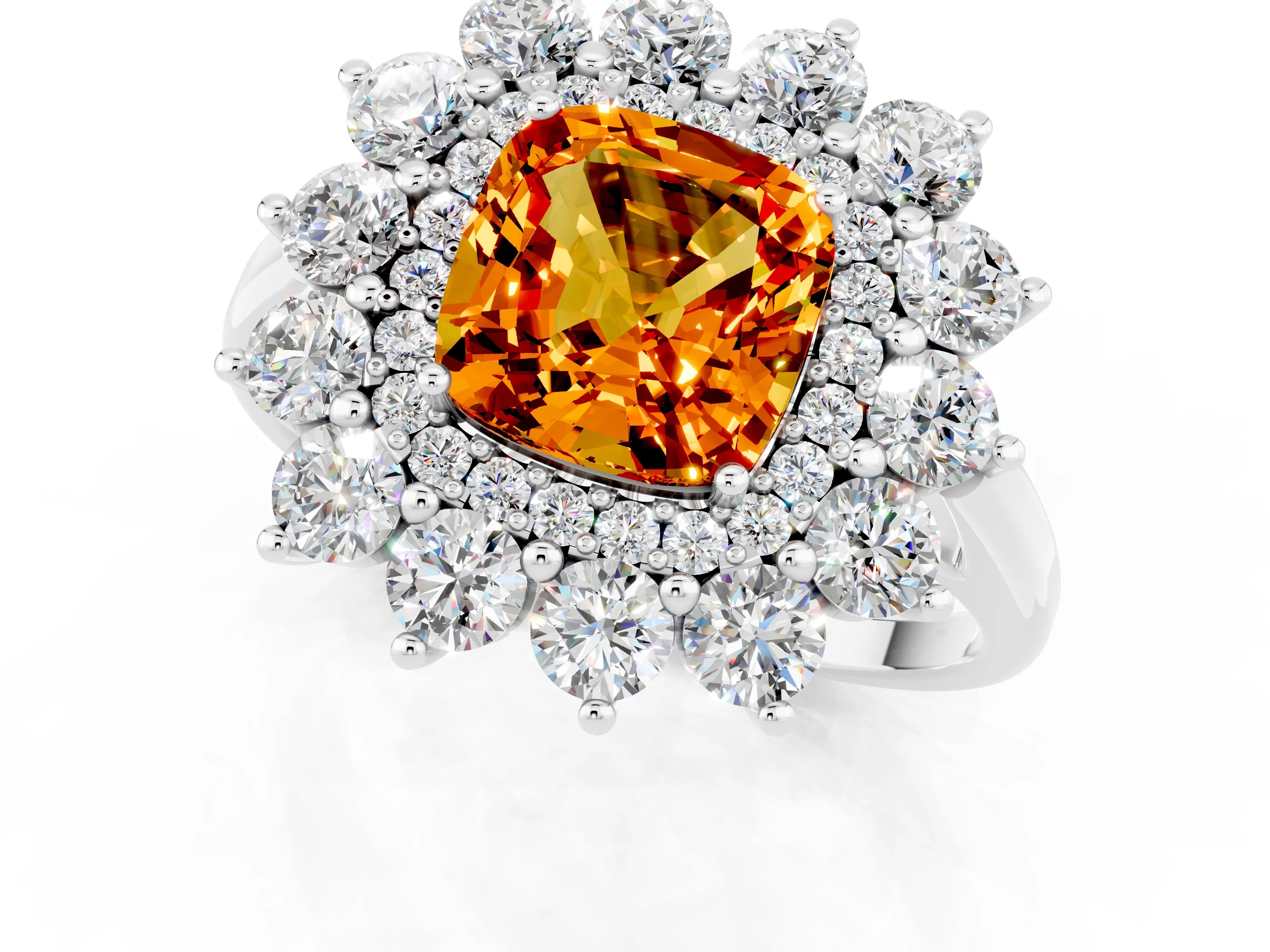 White gold Cushion Cut Halo Cluster Diamond Ring with Pave Band and Four-Prong Setting_13
