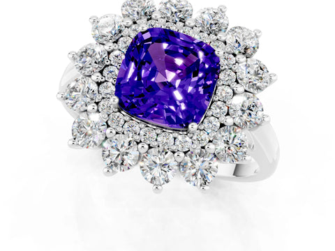 White gold Cushion Cut Halo Cluster Diamond Ring with Pave Band and Four-Prong Setting_13