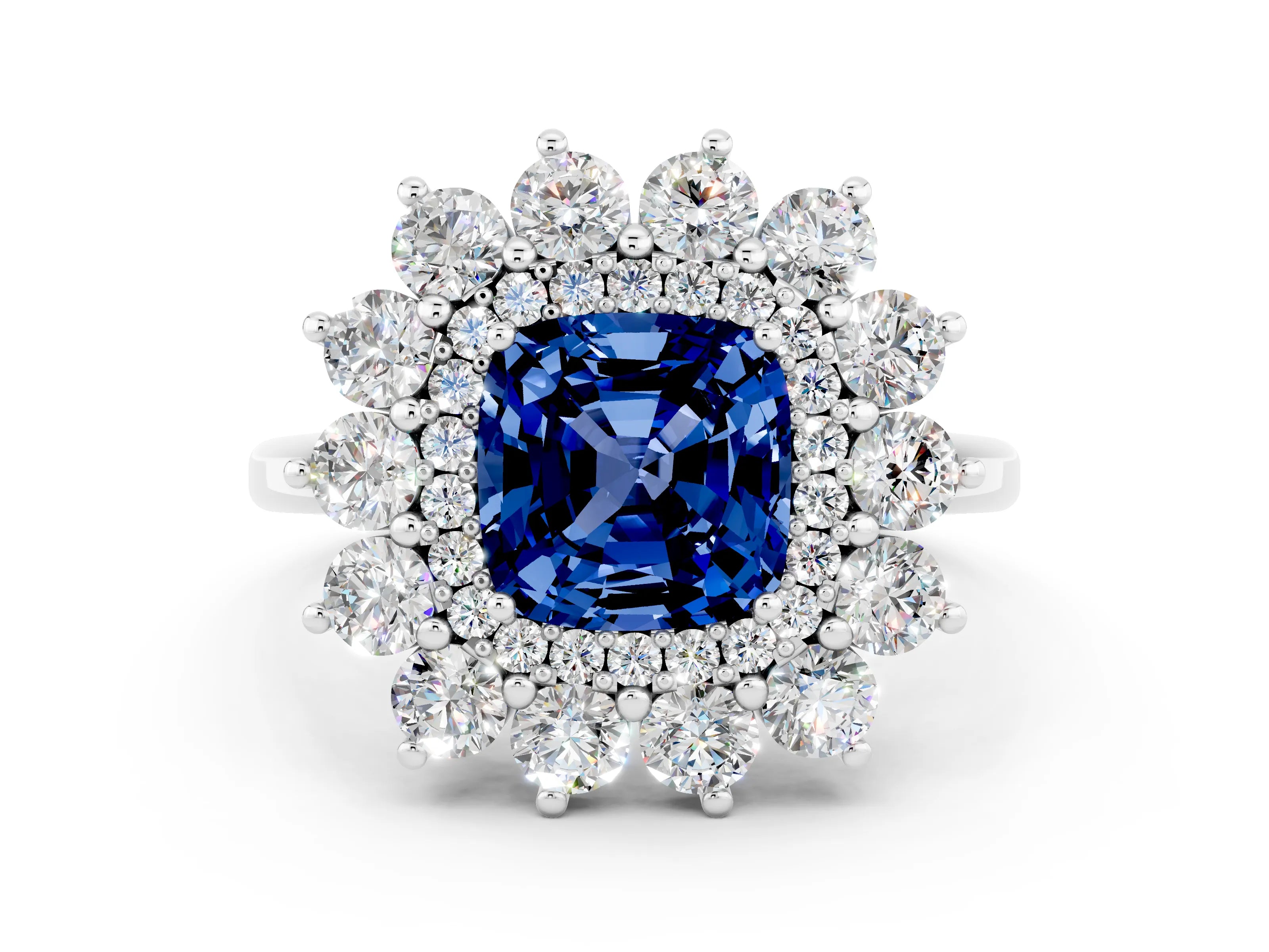 White gold Cushion Cut Halo Cluster Diamond Ring with Pave Band and Four-Prong Setting_13