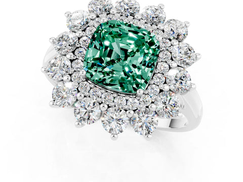 White gold Cushion Cut Halo Cluster Diamond Ring with Pave Band and Four-Prong Setting_13