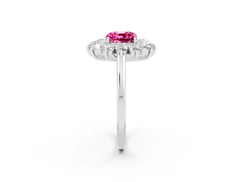 White gold Cushion Cut Halo Cluster Diamond Ring with Pave Band and Four-Prong Setting_14