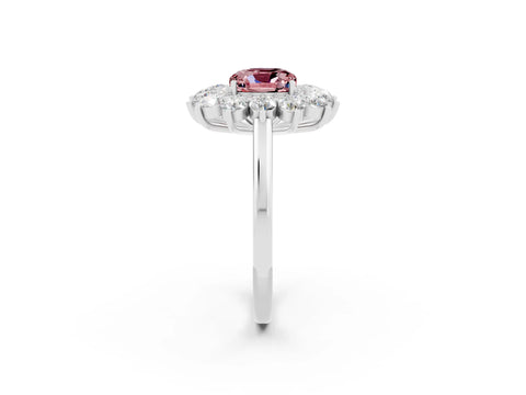 White gold Cushion Cut Halo Cluster Diamond Ring with Pave Band and Four-Prong Setting_14