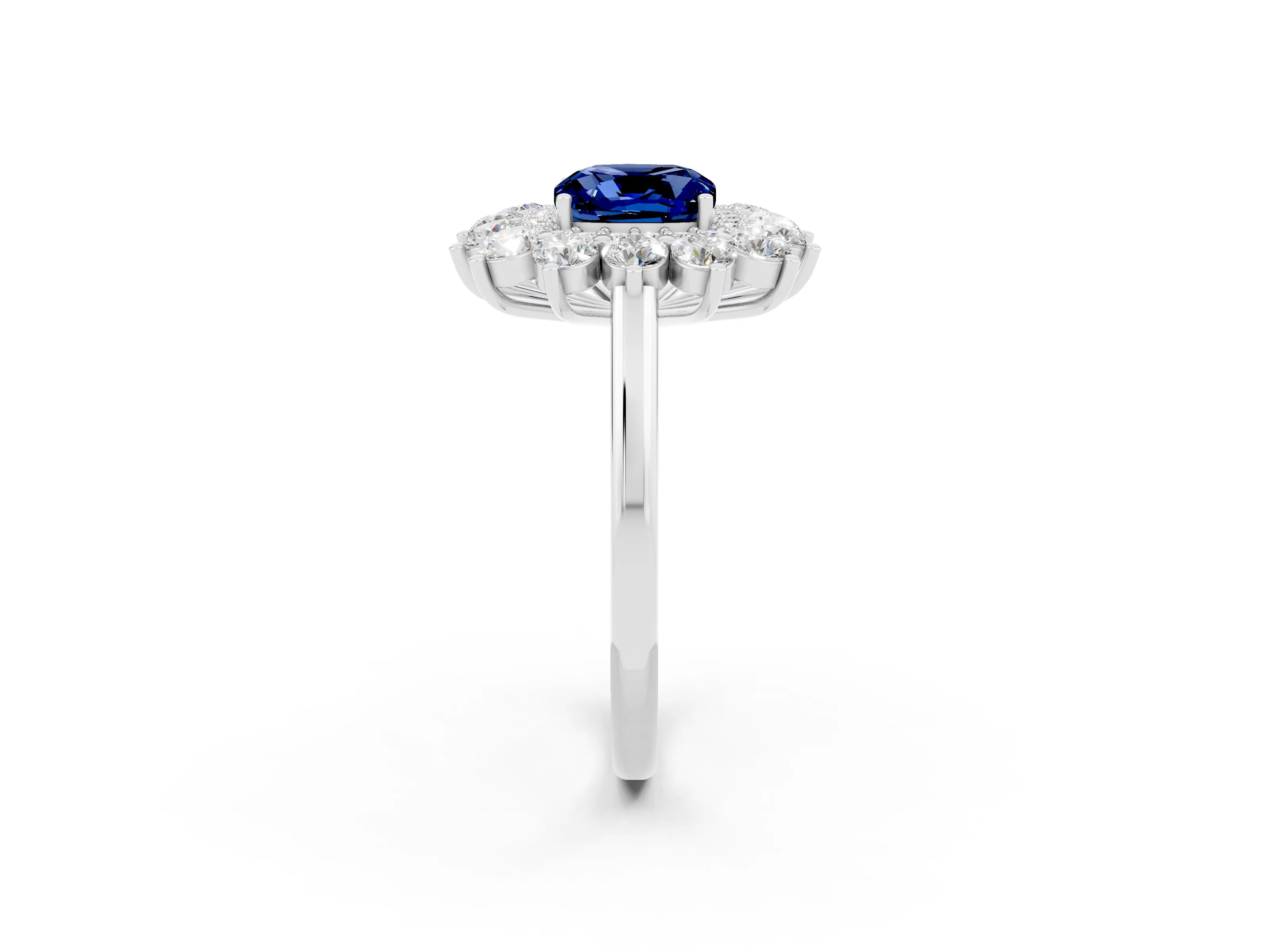 White gold Cushion Cut Halo Cluster Diamond Ring with Pave Band and Four-Prong Setting_14