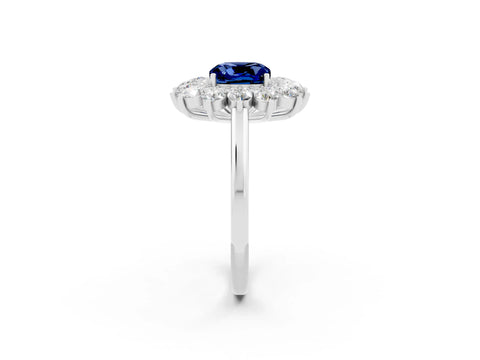 White gold Cushion Cut Halo Cluster Diamond Ring with Pave Band and Four-Prong Setting_14