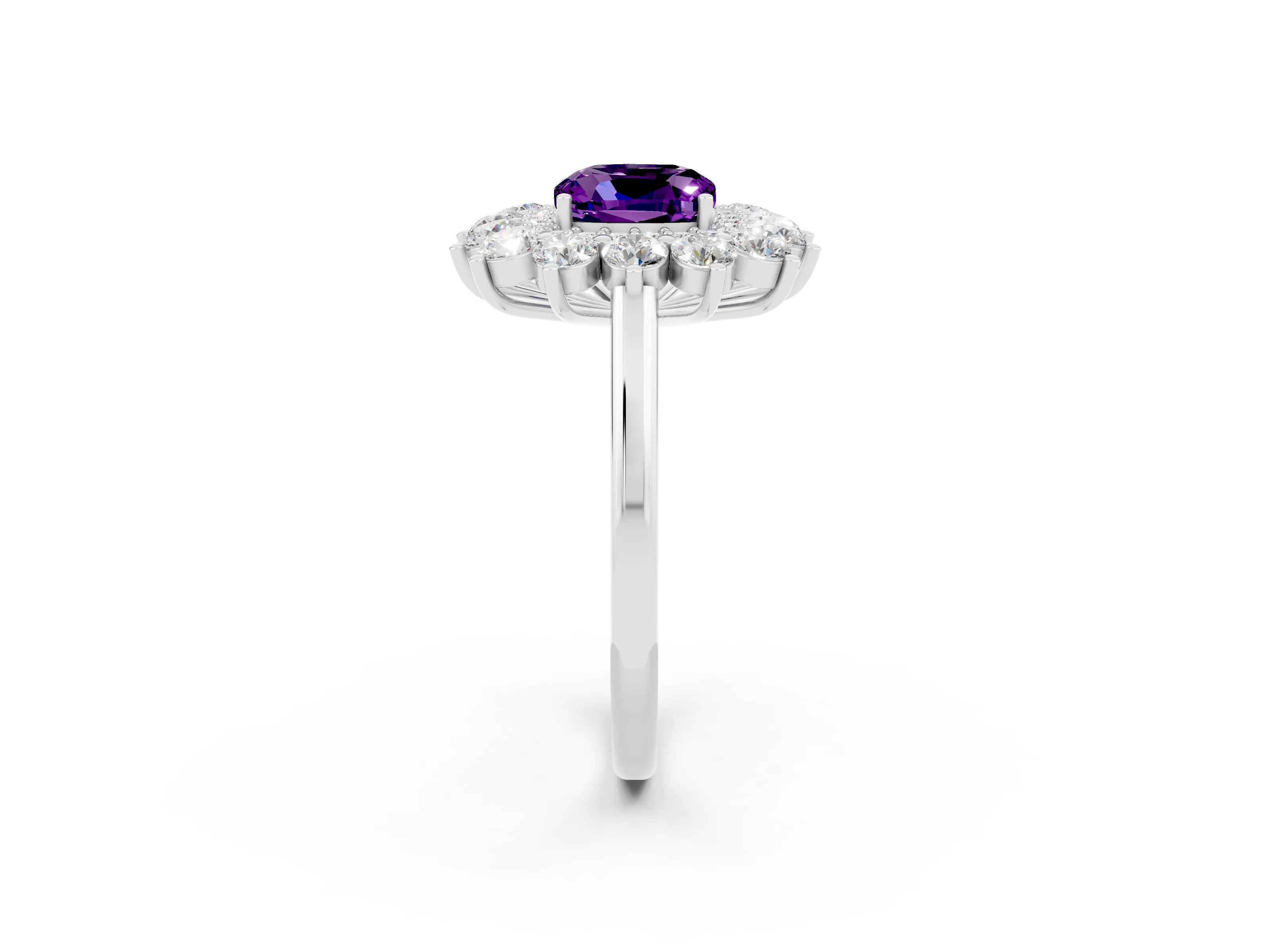 White gold Cushion Cut Halo Cluster Diamond Ring with Pave Band and Four-Prong Setting_14