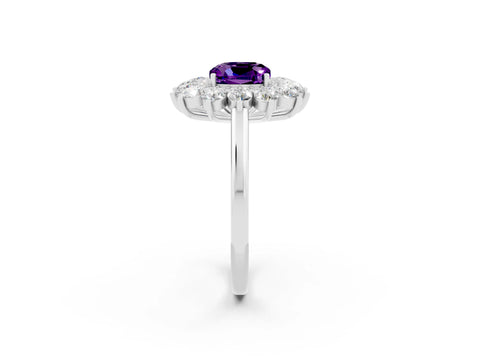 White gold Cushion Cut Halo Cluster Diamond Ring with Pave Band and Four-Prong Setting_14