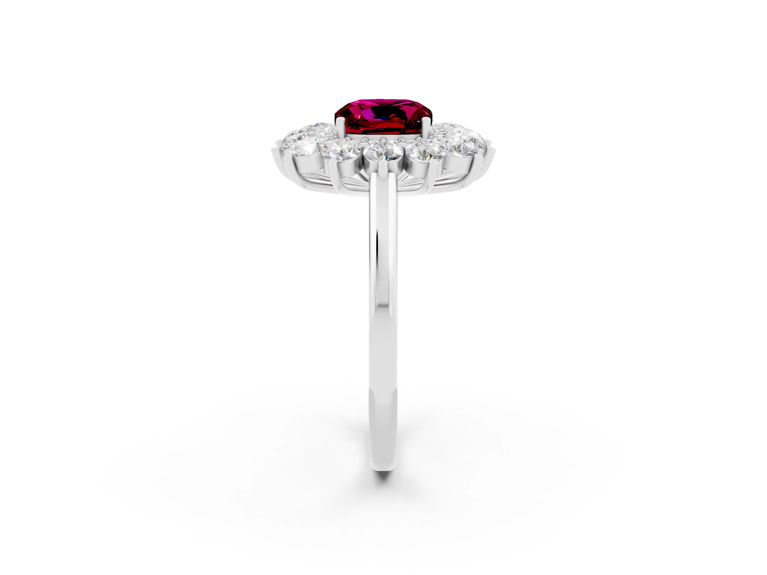 White gold Cushion Cut Halo Cluster Diamond Ring with Pave Band and Four-Prong Setting_14