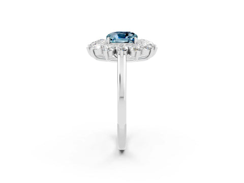White gold Cushion Cut Halo Cluster Diamond Ring with Pave Band and Four-Prong Setting_14