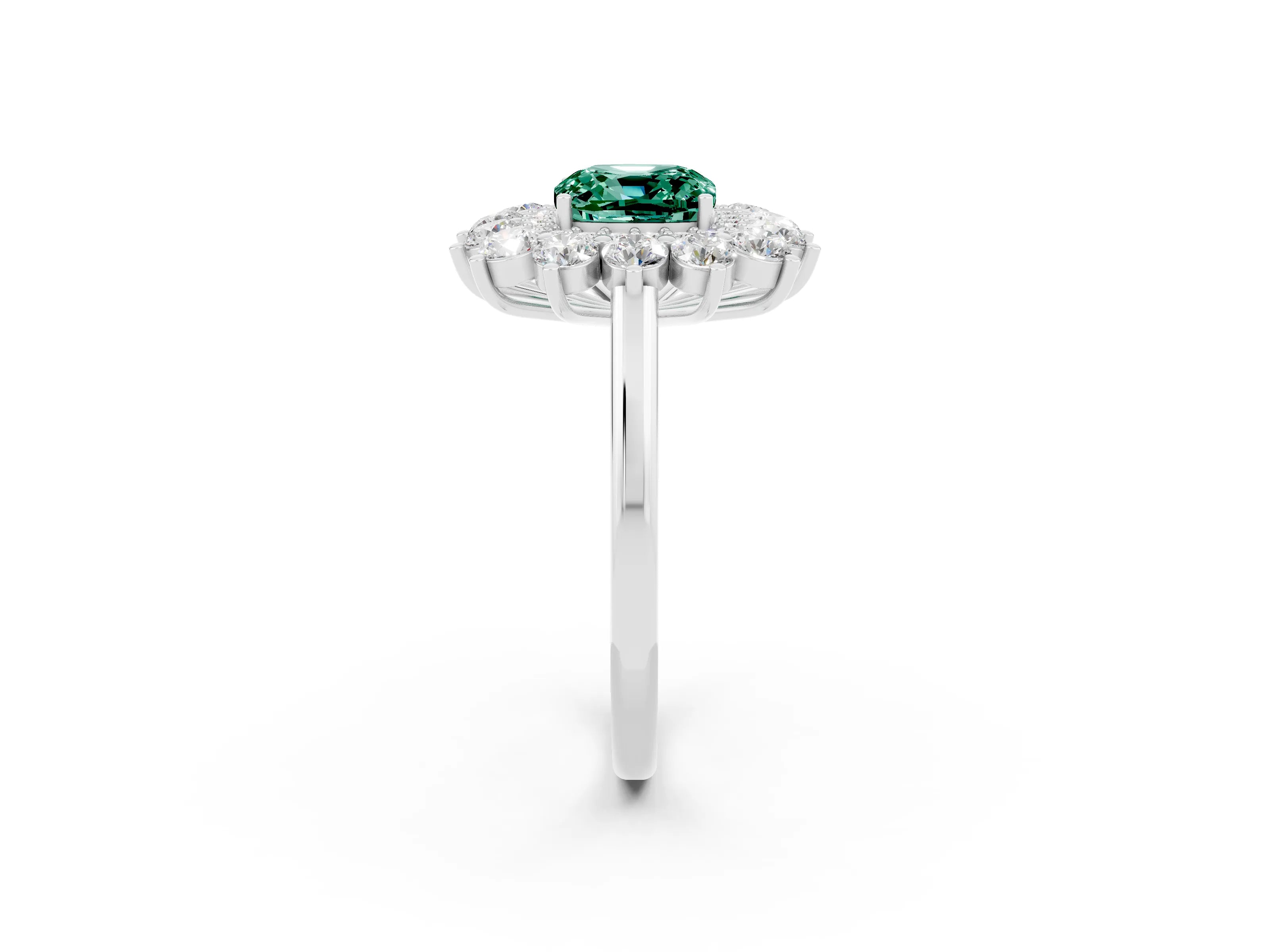 White gold Cushion Cut Halo Cluster Diamond Ring with Pave Band and Four-Prong Setting_14