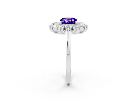White gold Cushion Cut Halo Cluster Diamond Ring with Pave Band and Four-Prong Setting_14
