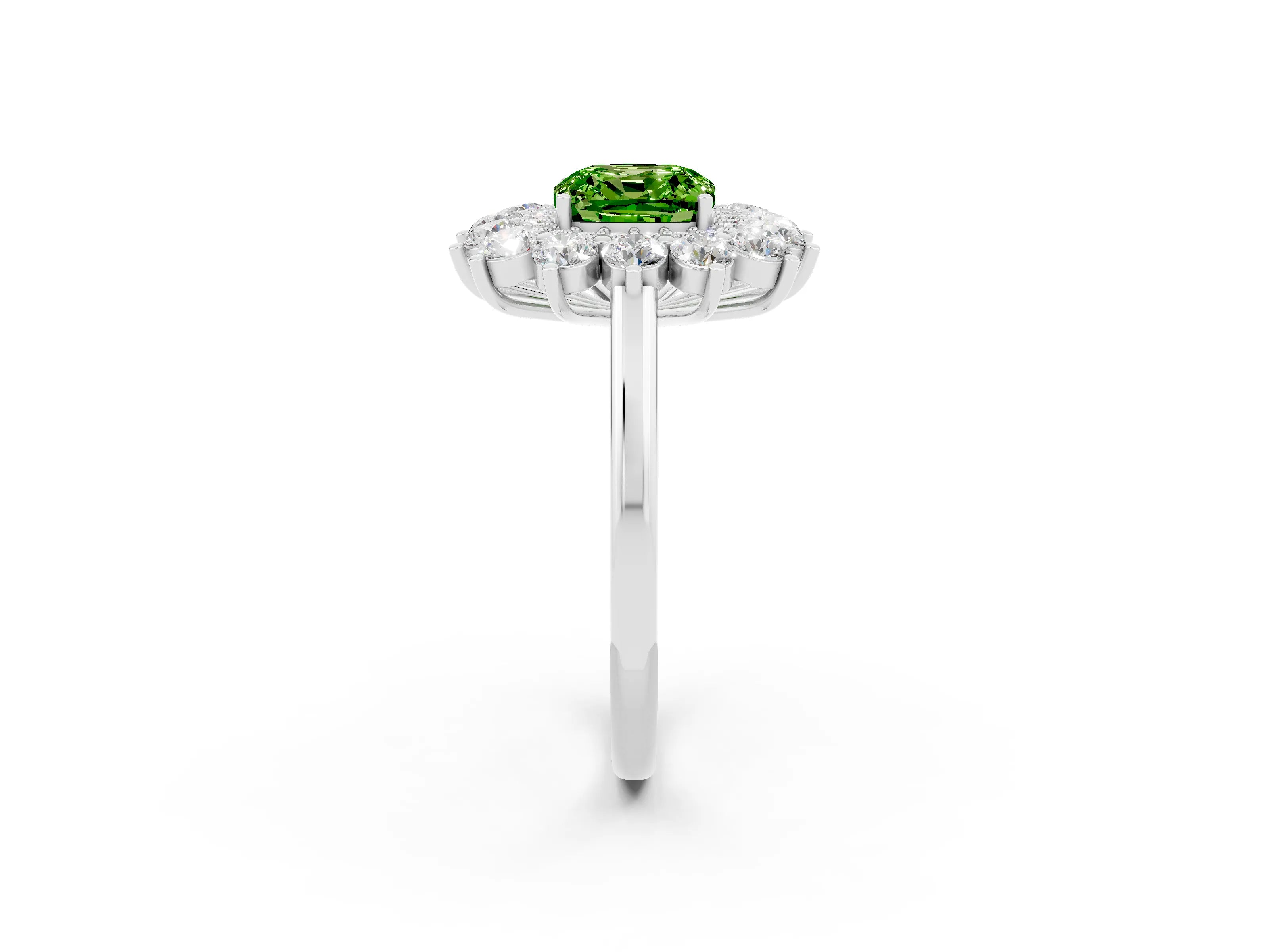 White gold Cushion Cut Halo Cluster Diamond Ring with Pave Band and Four-Prong Setting_14