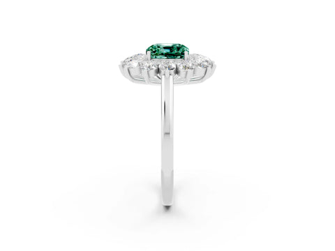 White gold Cushion Cut Halo Cluster Diamond Ring with Pave Band and Four-Prong Setting_14