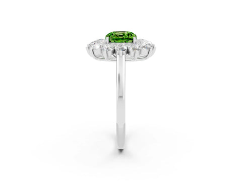 White gold Cushion Cut Halo Cluster Diamond Ring with Pave Band and Four-Prong Setting_14