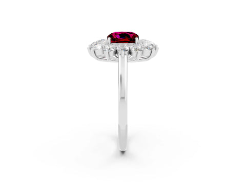 White gold Cushion Cut Halo Cluster Diamond Ring with Pave Band and Four-Prong Setting_14