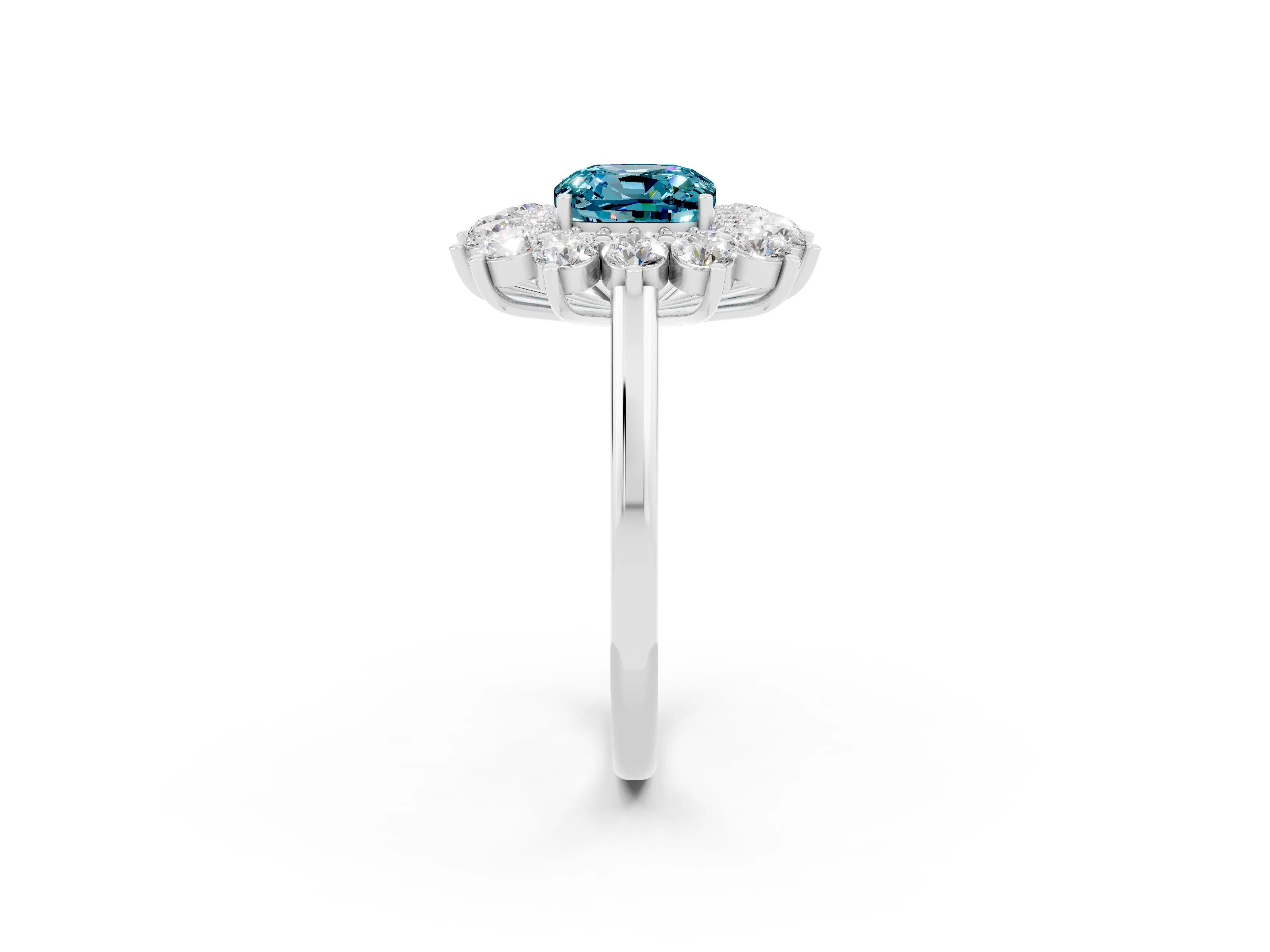 White gold Cushion Cut Halo Cluster Diamond Ring with Pave Band and Four-Prong Setting_14
