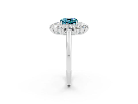 White gold Cushion Cut Halo Cluster Diamond Ring with Pave Band and Four-Prong Setting_14