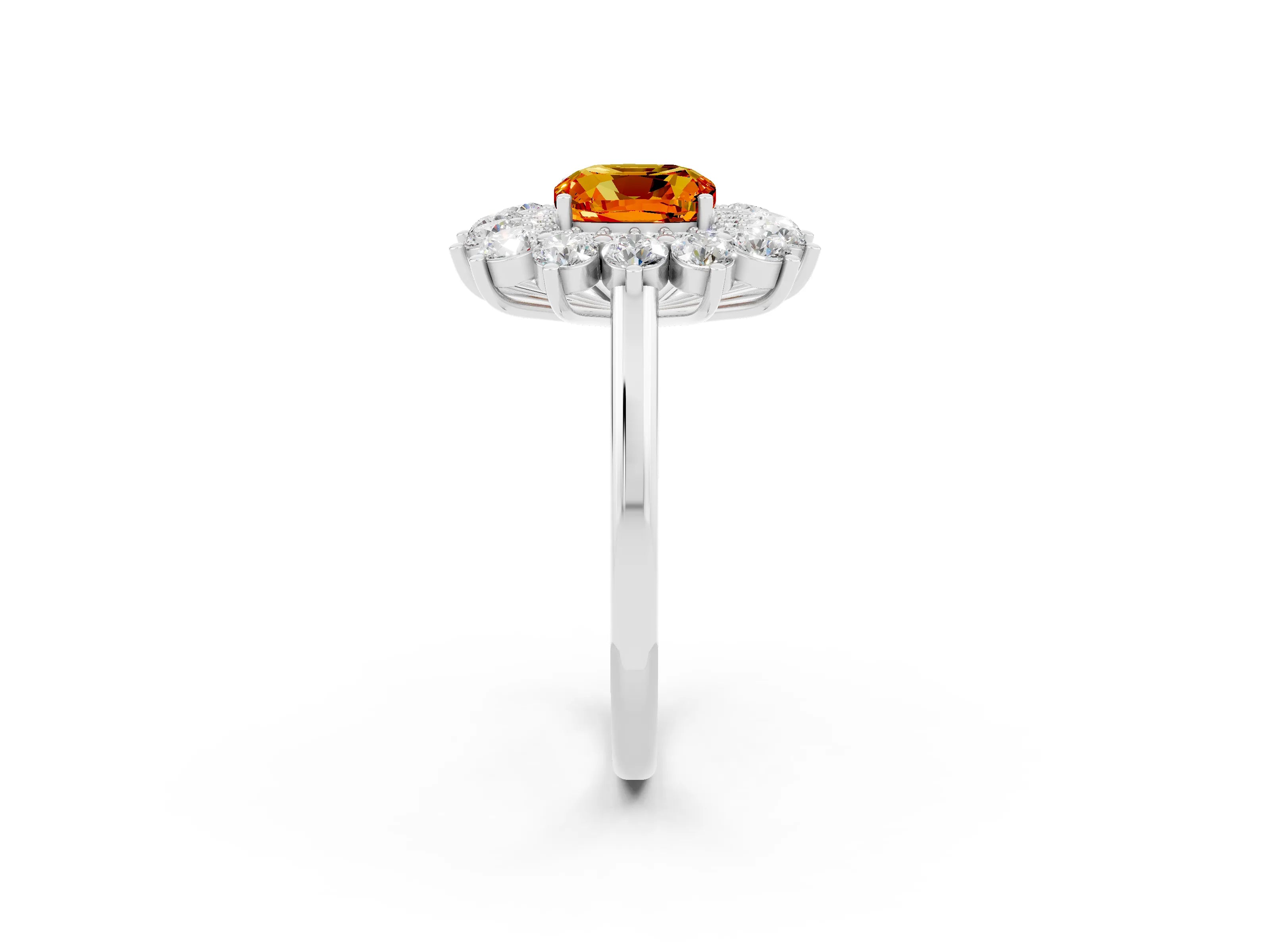 White gold Cushion Cut Halo Cluster Diamond Ring with Pave Band and Four-Prong Setting_14
