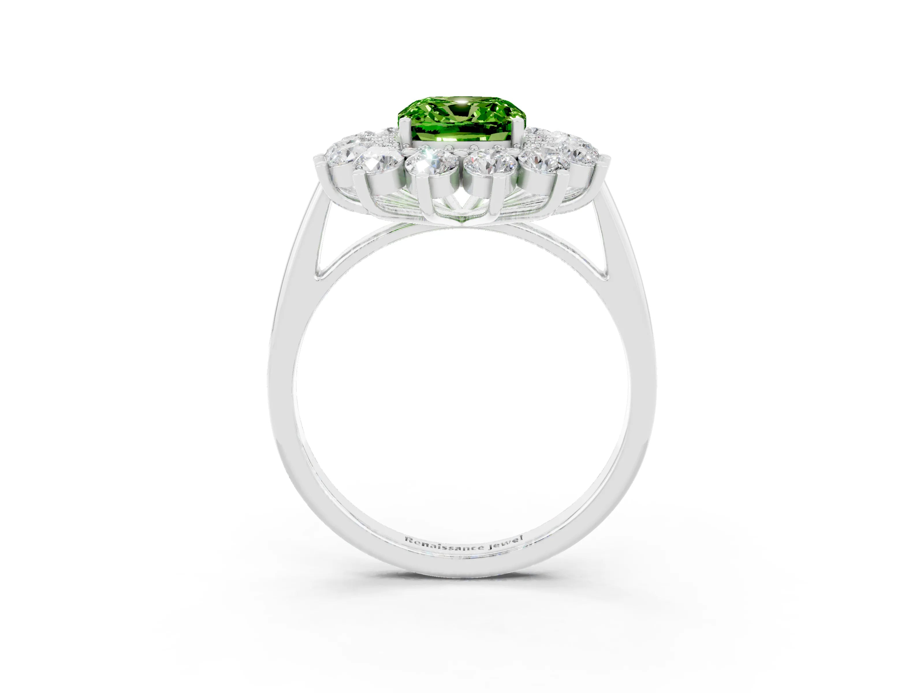 White gold Cushion Cut Halo Cluster Diamond Ring with Pave Band and Four-Prong Setting_15