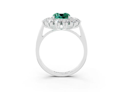 White gold Cushion Cut Halo Cluster Diamond Ring with Pave Band and Four-Prong Setting_15