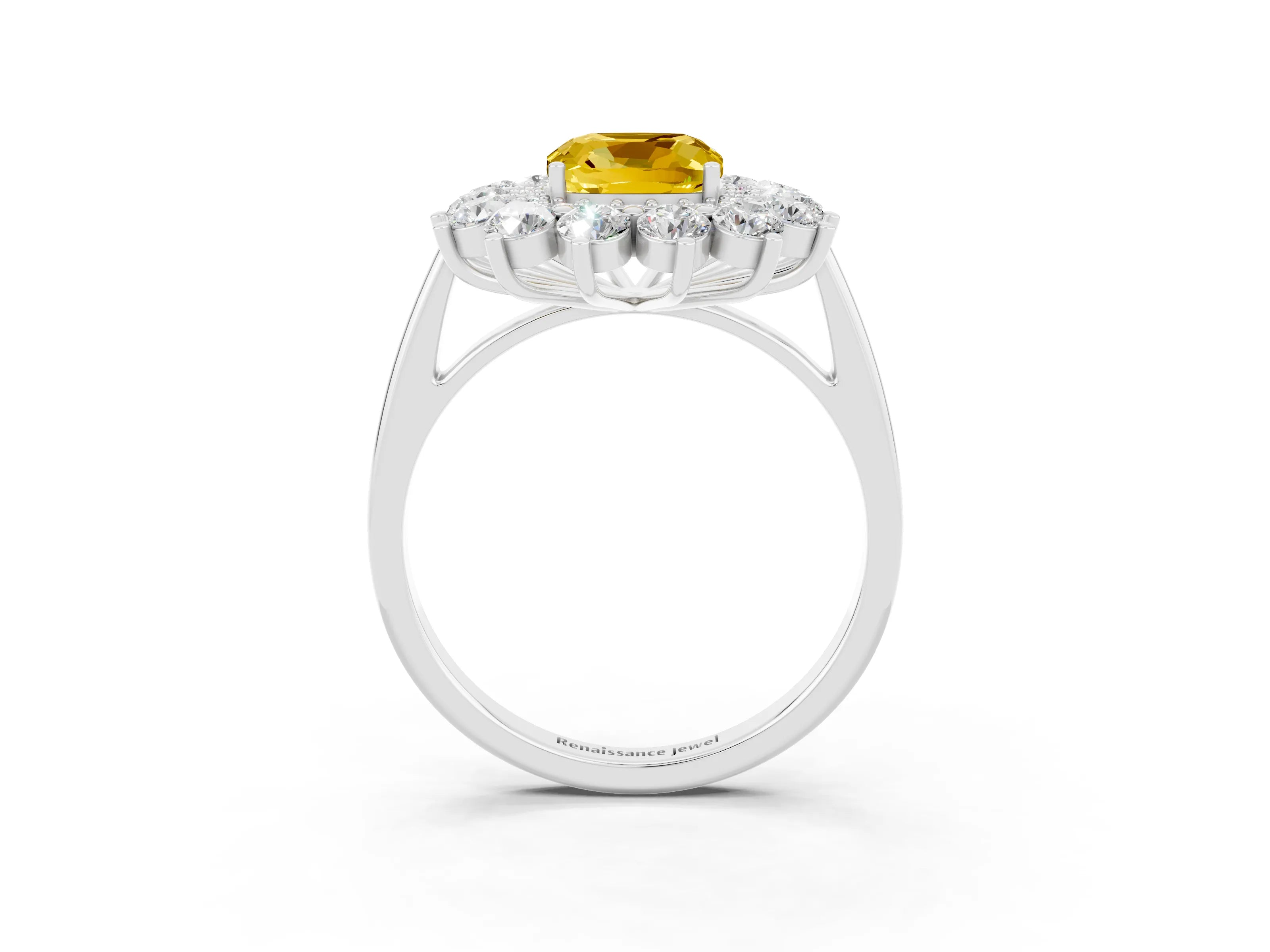 White gold Cushion Cut Halo Cluster Diamond Ring with Pave Band and Four-Prong Setting_15