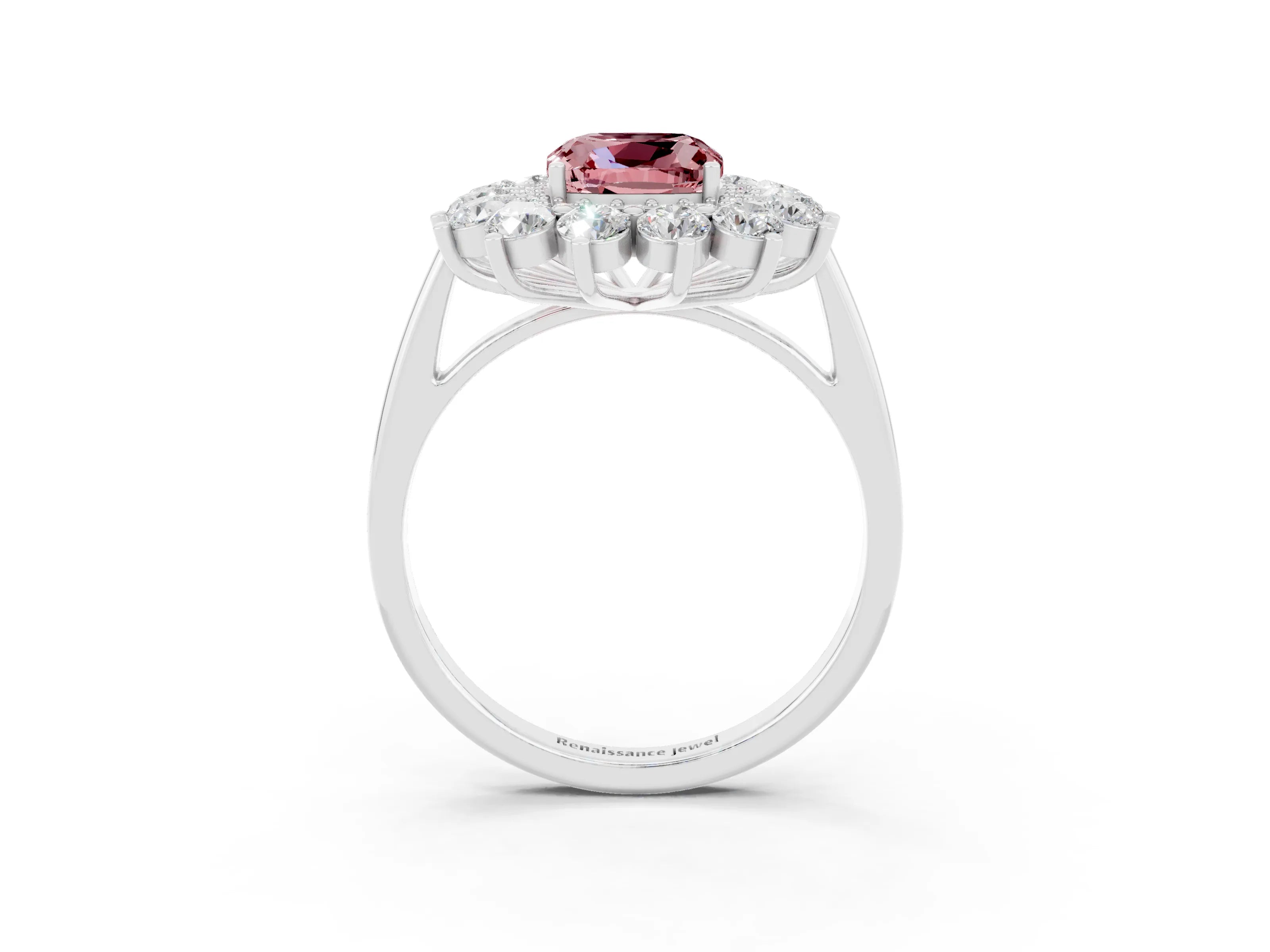 White gold Cushion Cut Halo Cluster Diamond Ring with Pave Band and Four-Prong Setting_15