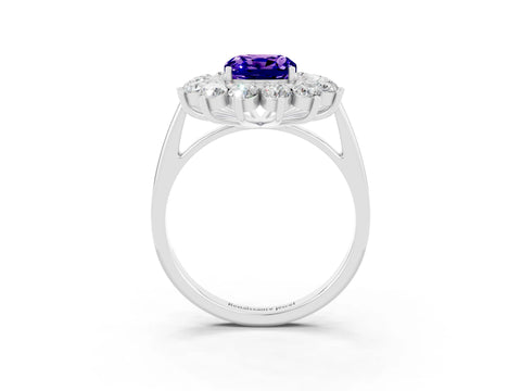 White gold Cushion Cut Halo Cluster Diamond Ring with Pave Band and Four-Prong Setting_15
