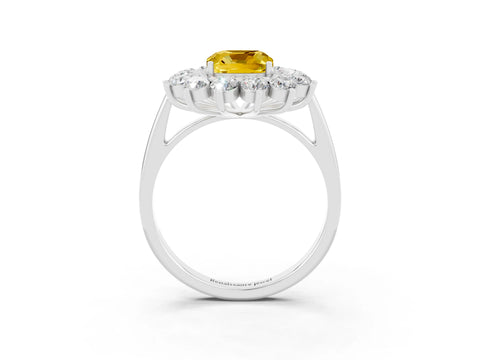 White gold Cushion Cut Halo Cluster Diamond Ring with Pave Band and Four-Prong Setting_15