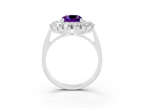 White gold Cushion Cut Halo Cluster Diamond Ring with Pave Band and Four-Prong Setting_15