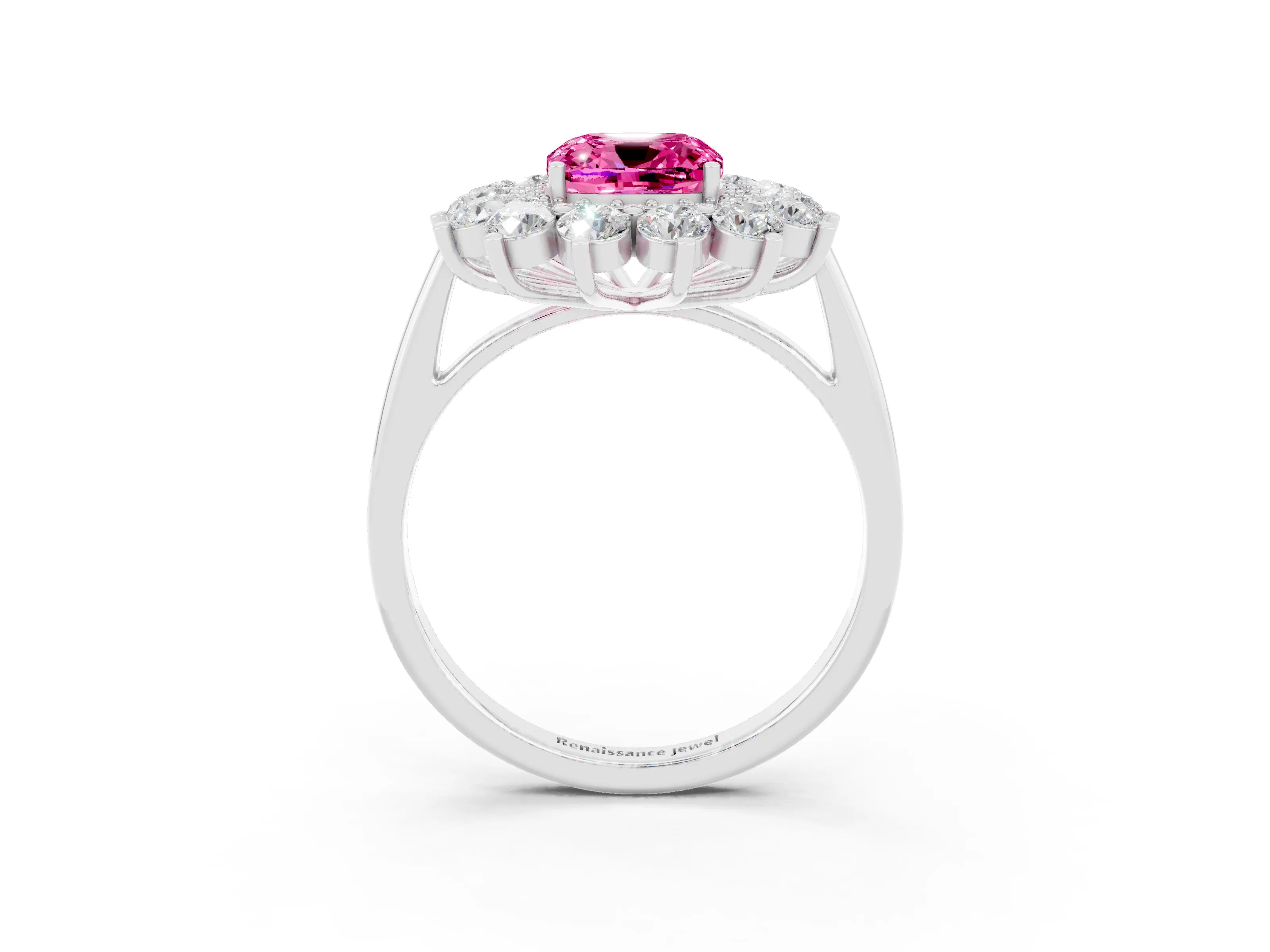 White gold Cushion Cut Halo Cluster Diamond Ring with Pave Band and Four-Prong Setting_15