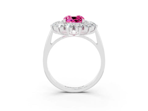 White gold Cushion Cut Halo Cluster Diamond Ring with Pave Band and Four-Prong Setting_15
