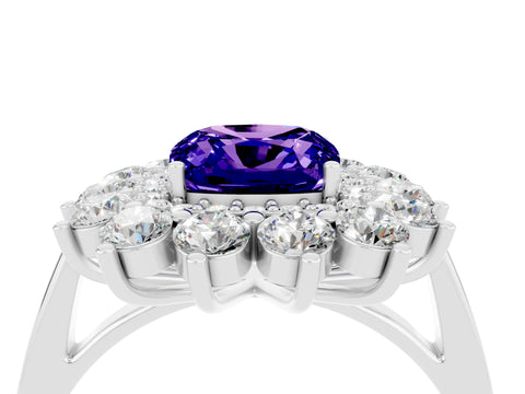 White gold Cushion Cut Halo Cluster Diamond Ring with Pave Band and Four-Prong Setting_16