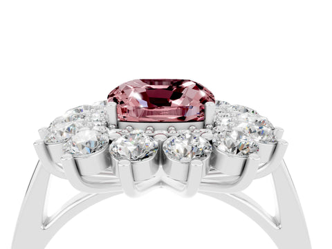 White gold Cushion Cut Halo Cluster Diamond Ring with Pave Band and Four-Prong Setting_16