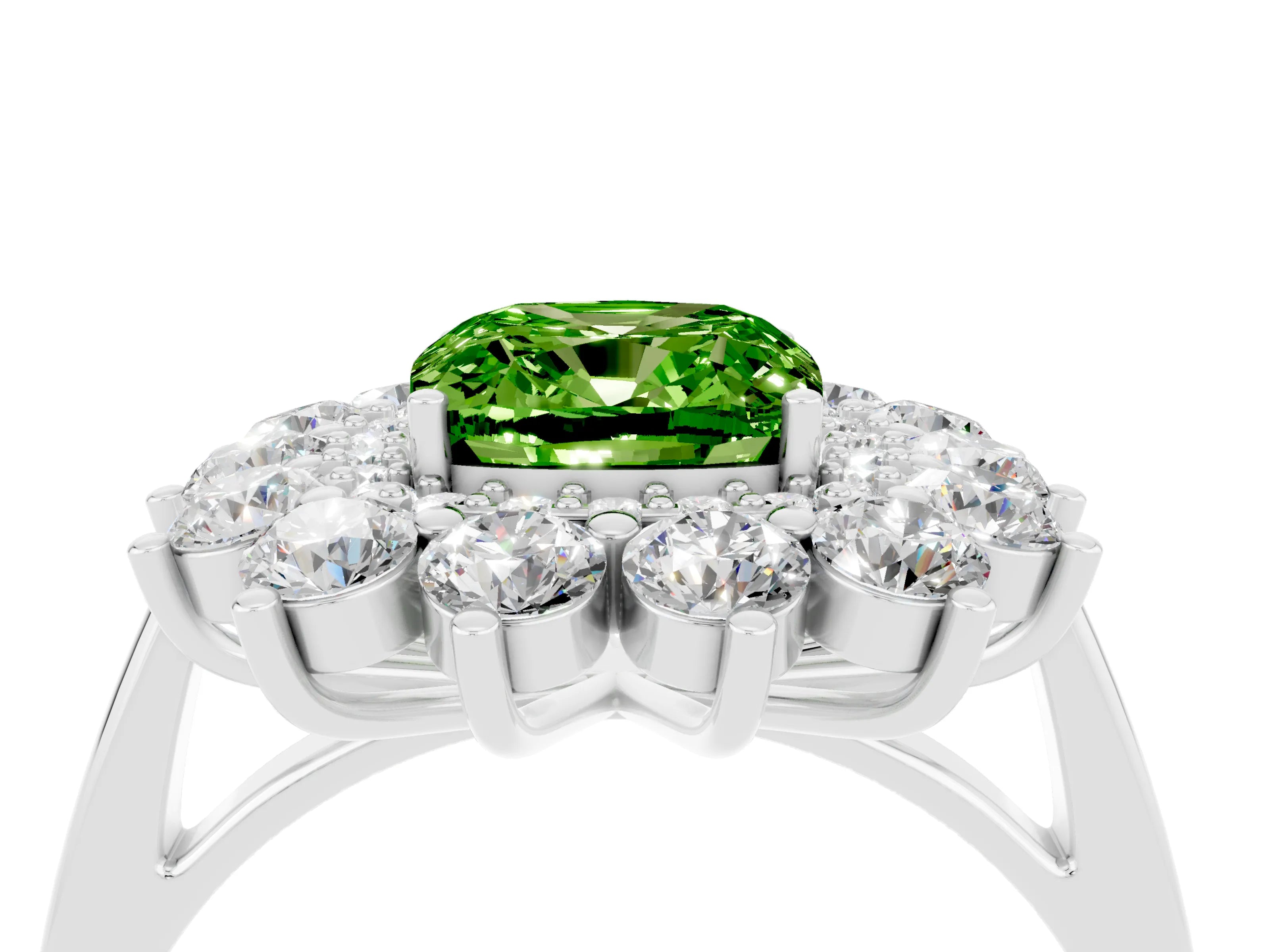 White gold Cushion Cut Halo Cluster Diamond Ring with Pave Band and Four-Prong Setting_16