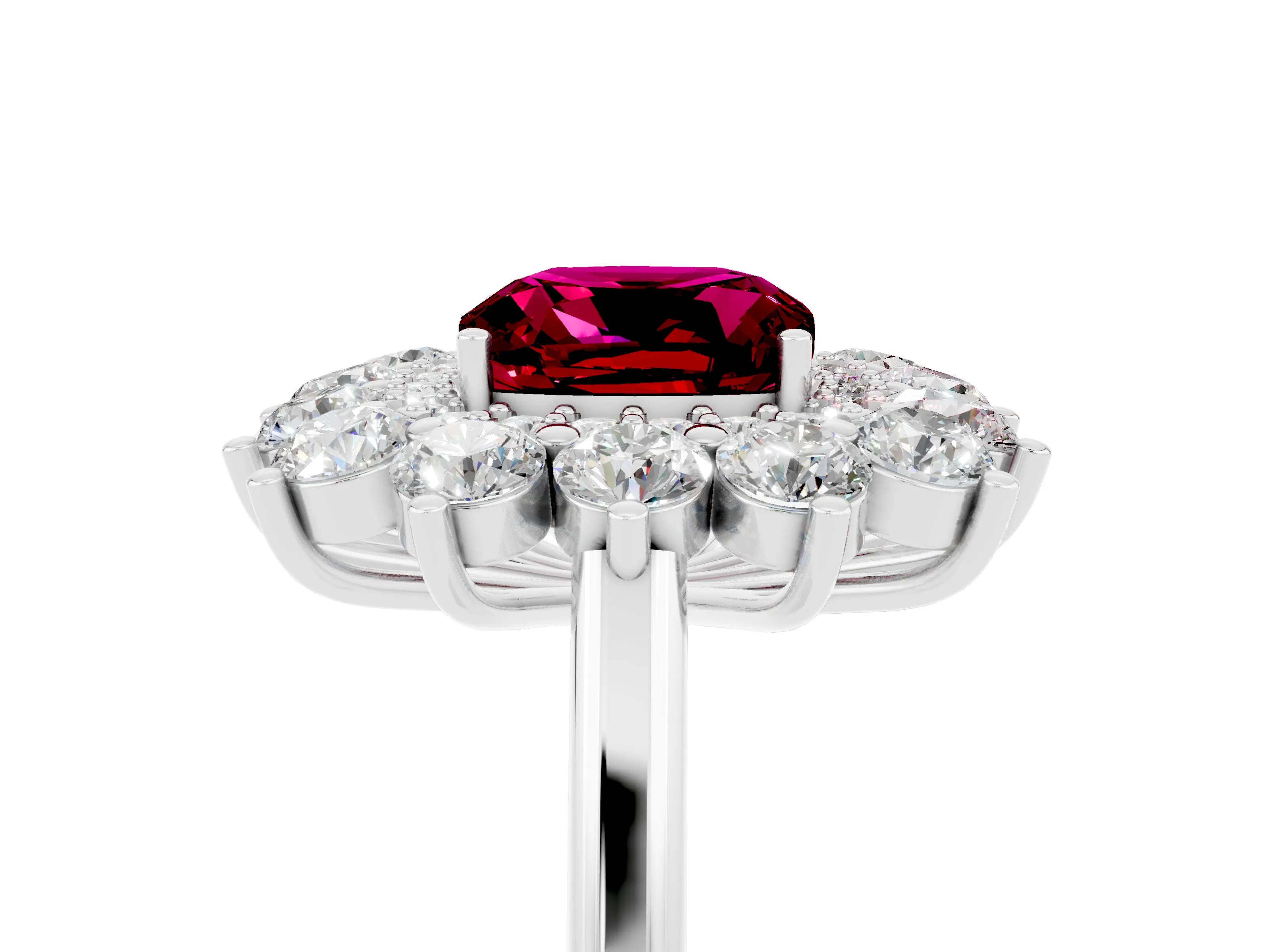 White gold Cushion Cut Halo Cluster Diamond Ring with Pave Band and Four-Prong Setting_17