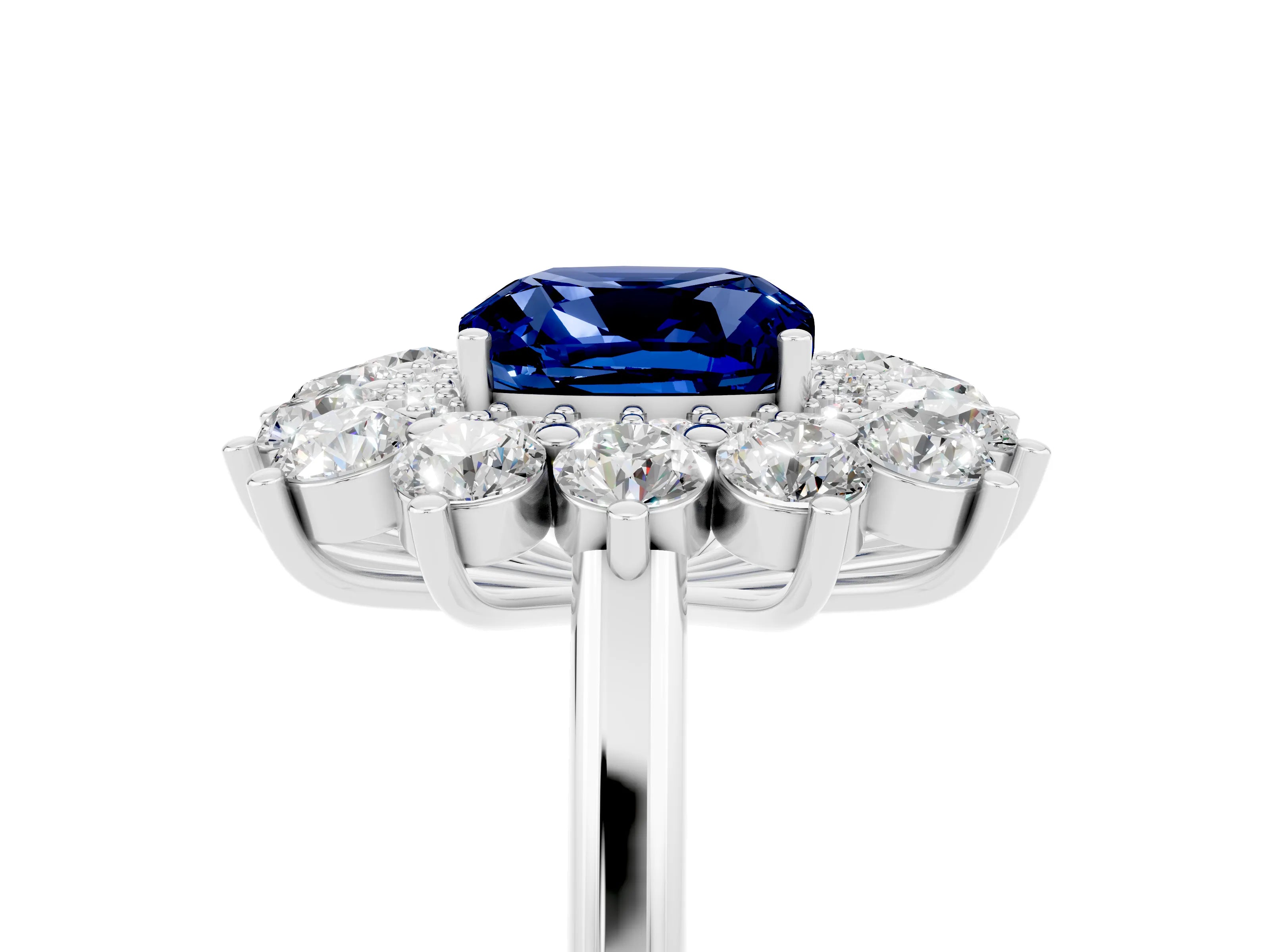 White gold Cushion Cut Halo Cluster Diamond Ring with Pave Band and Four-Prong Setting_17
