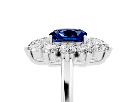 White gold Cushion Cut Halo Cluster Diamond Ring with Pave Band and Four-Prong Setting_17