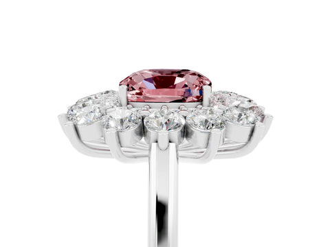 White gold Cushion Cut Halo Cluster Diamond Ring with Pave Band and Four-Prong Setting_17