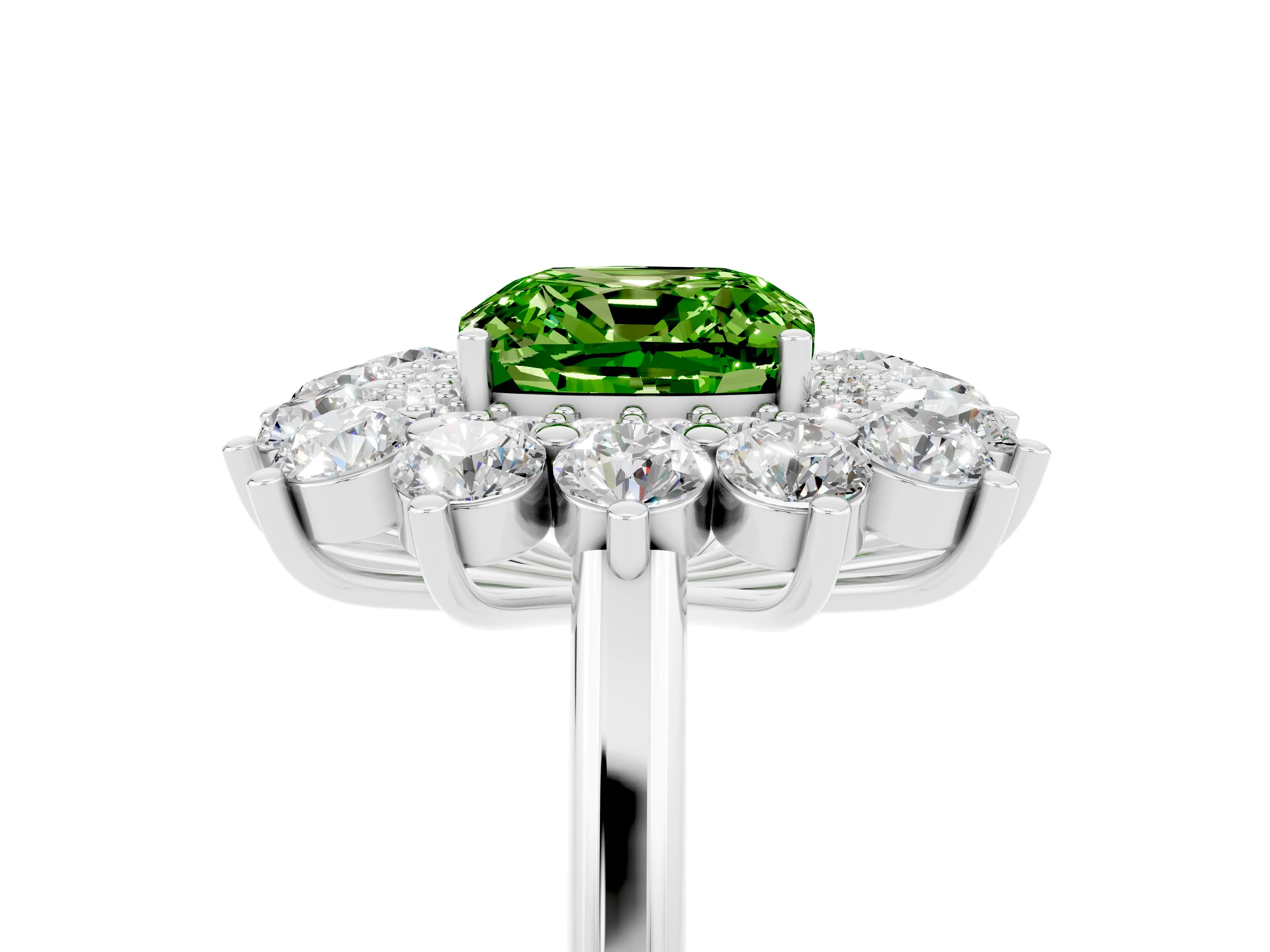 White gold Cushion Cut Halo Cluster Diamond Ring with Pave Band and Four-Prong Setting_17