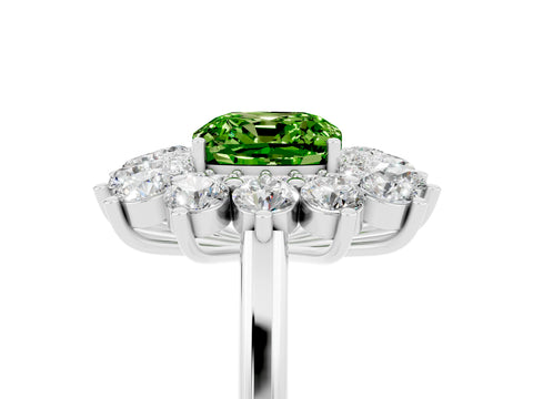 White gold Cushion Cut Halo Cluster Diamond Ring with Pave Band and Four-Prong Setting_17