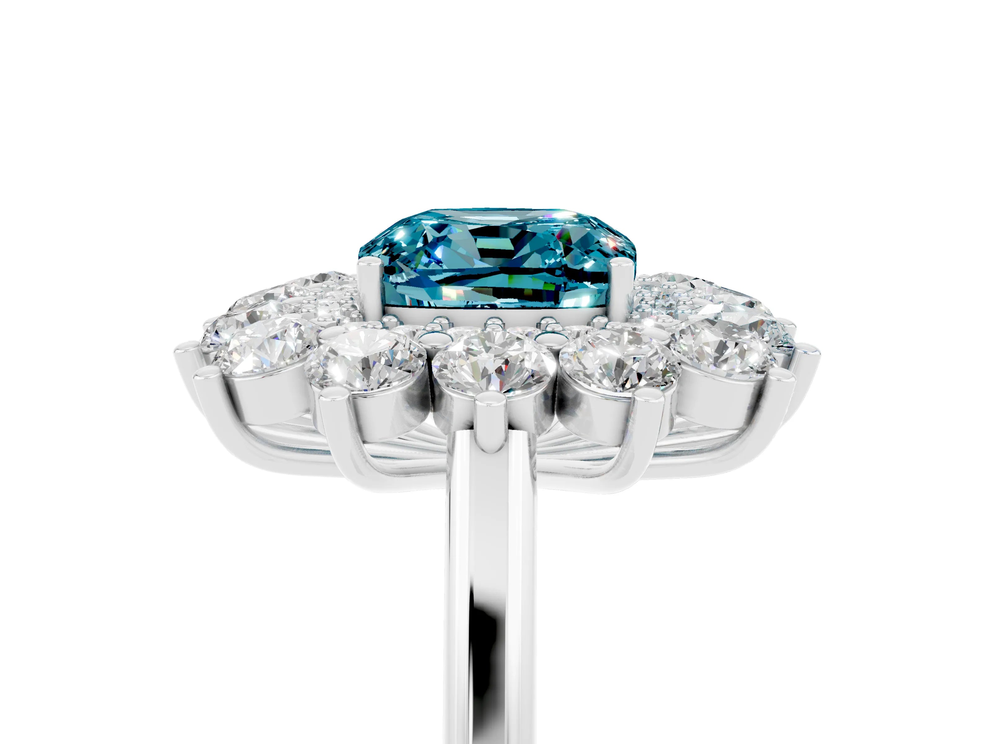 White gold Cushion Cut Halo Cluster Diamond Ring with Pave Band and Four-Prong Setting_17