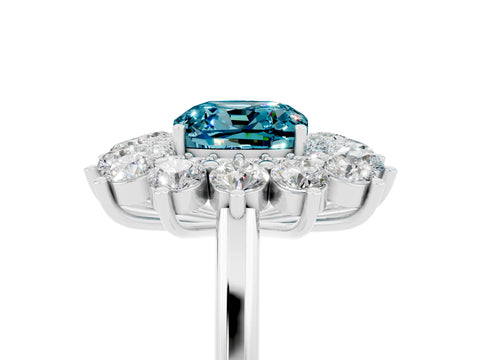 White gold Cushion Cut Halo Cluster Diamond Ring with Pave Band and Four-Prong Setting_17