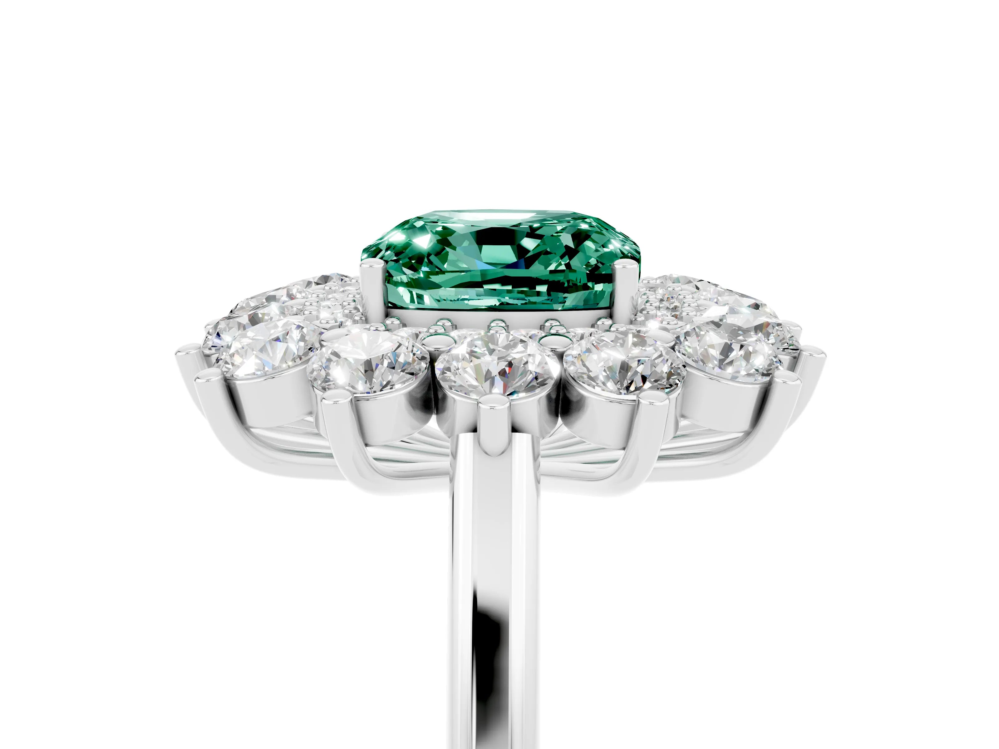 White gold Cushion Cut Halo Cluster Diamond Ring with Pave Band and Four-Prong Setting_17